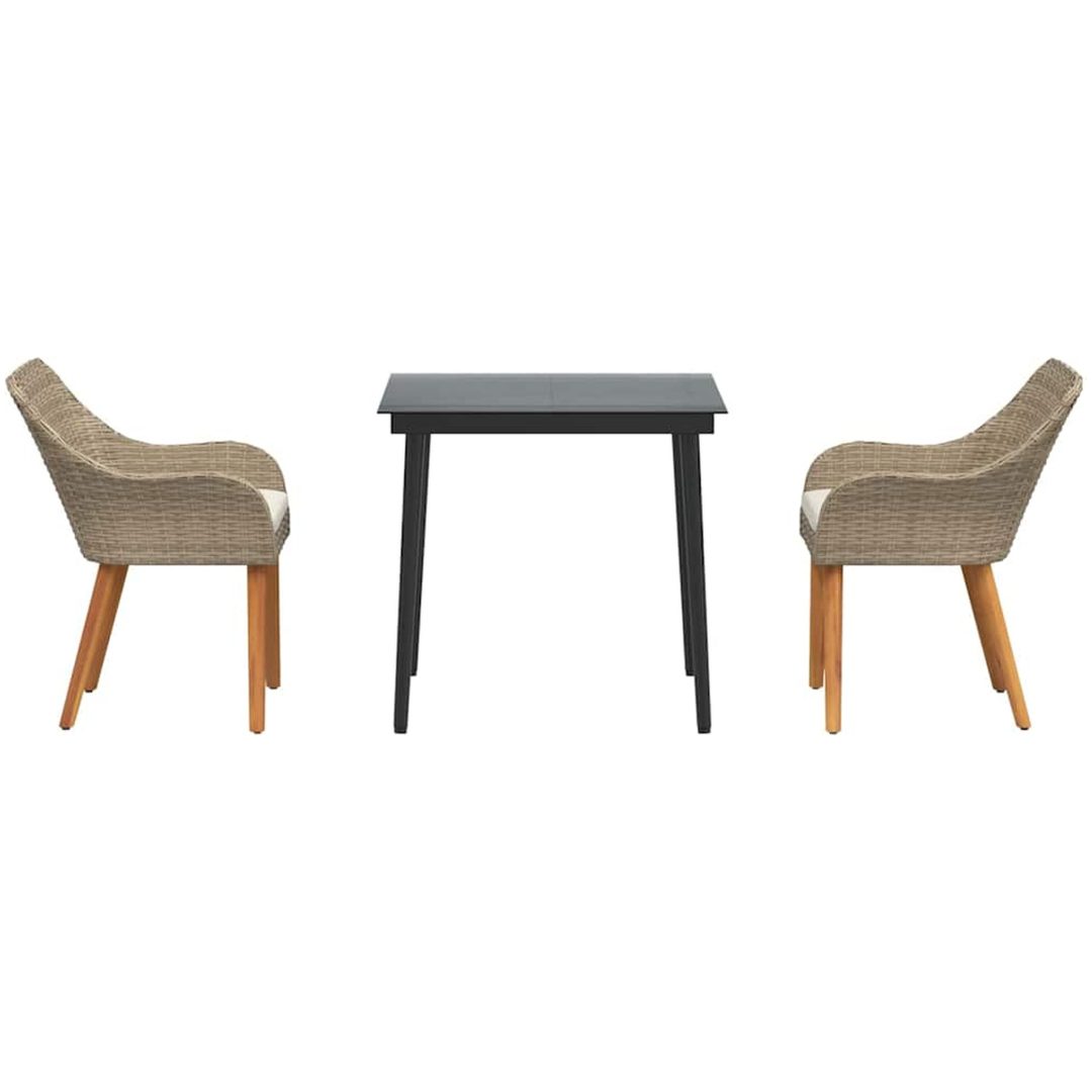 3-delat trädgårdsmöbelset Beige Poly Rattan vidaXL 80 x 80 x 74 cm – bild 7