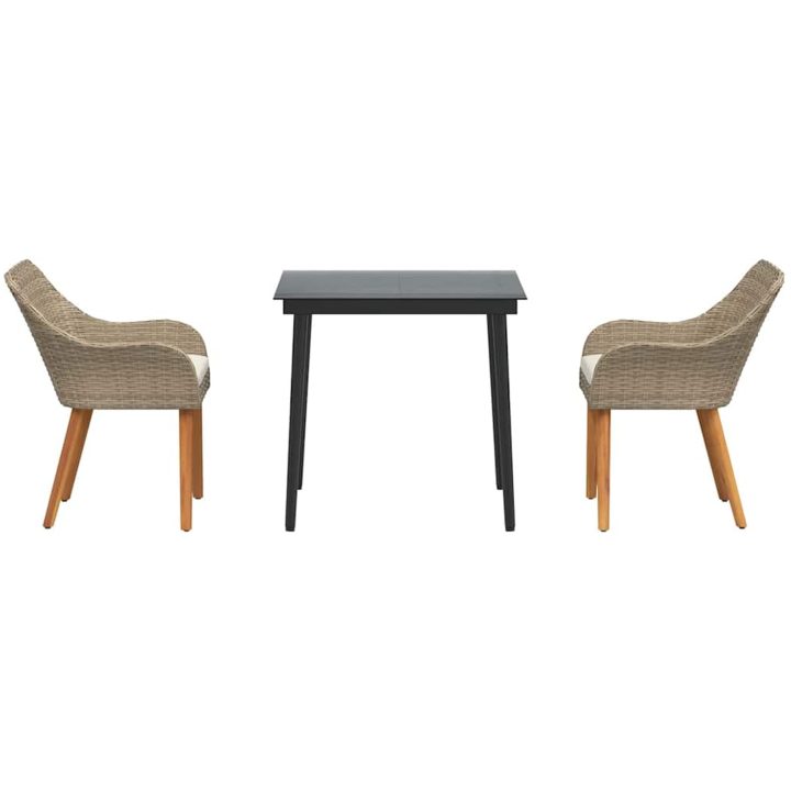 3-delat trädgårdsmöbelset Beige Poly Rattan vidaXL 80 x 80 x 74 cm – bild 7