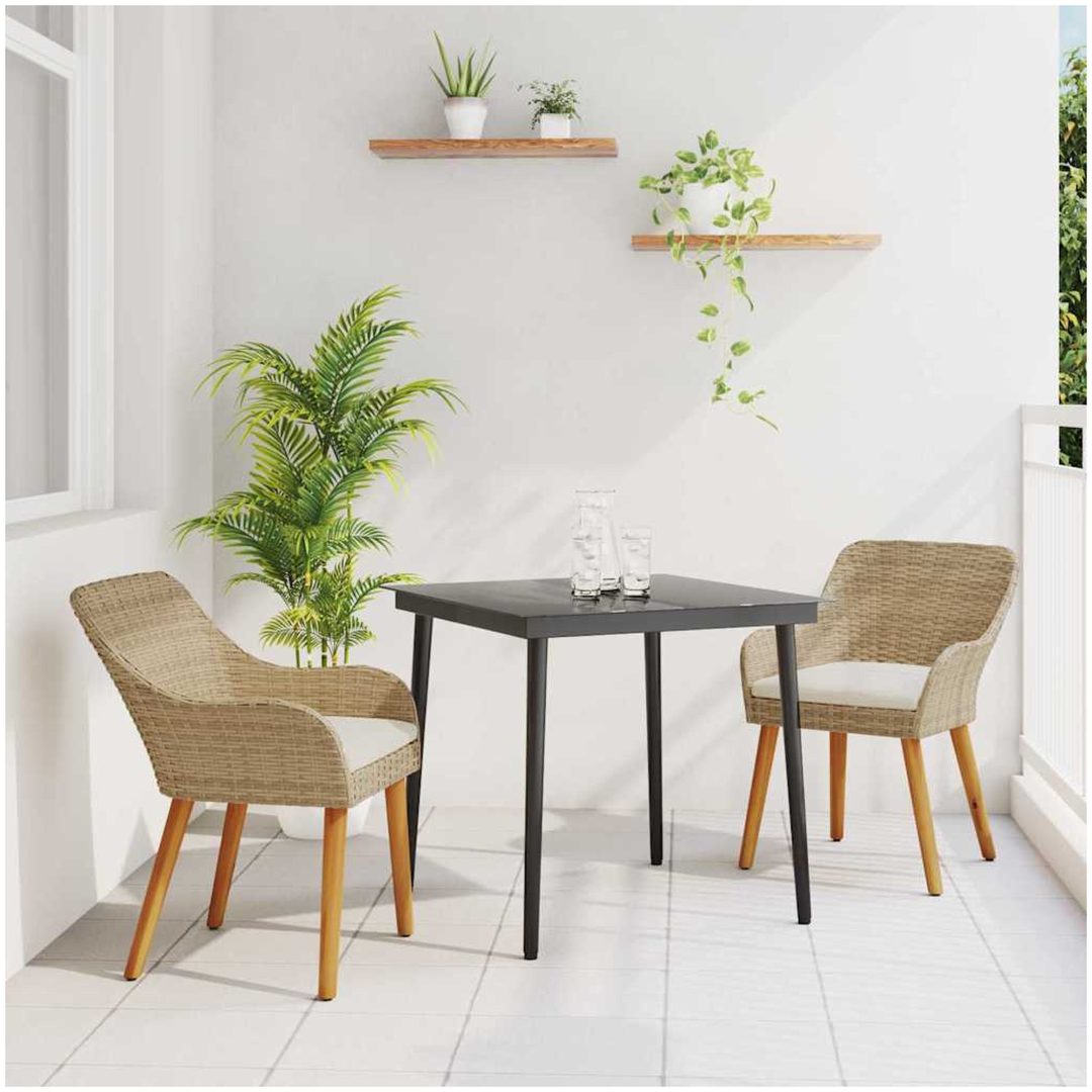 3-delat trädgårdsmöbelset Beige Poly Rattan vidaXL 80 x 80 x 74 cm