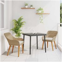 3-delat trädgårdsmöbelset Beige Poly Rattan vidaXL