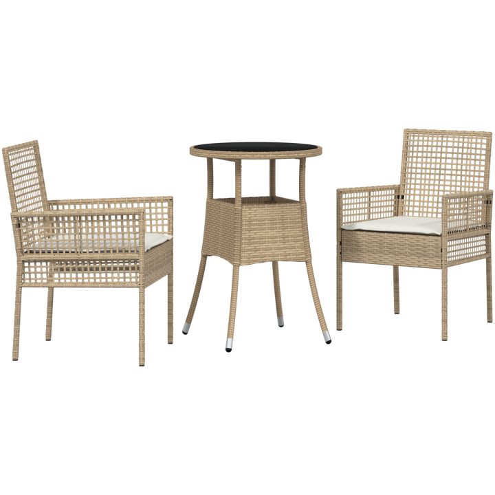 3-delat Trädgårdsmöbelset Beige Polyrotting vidaXL 60 x 60 x 75 cm – bild 2