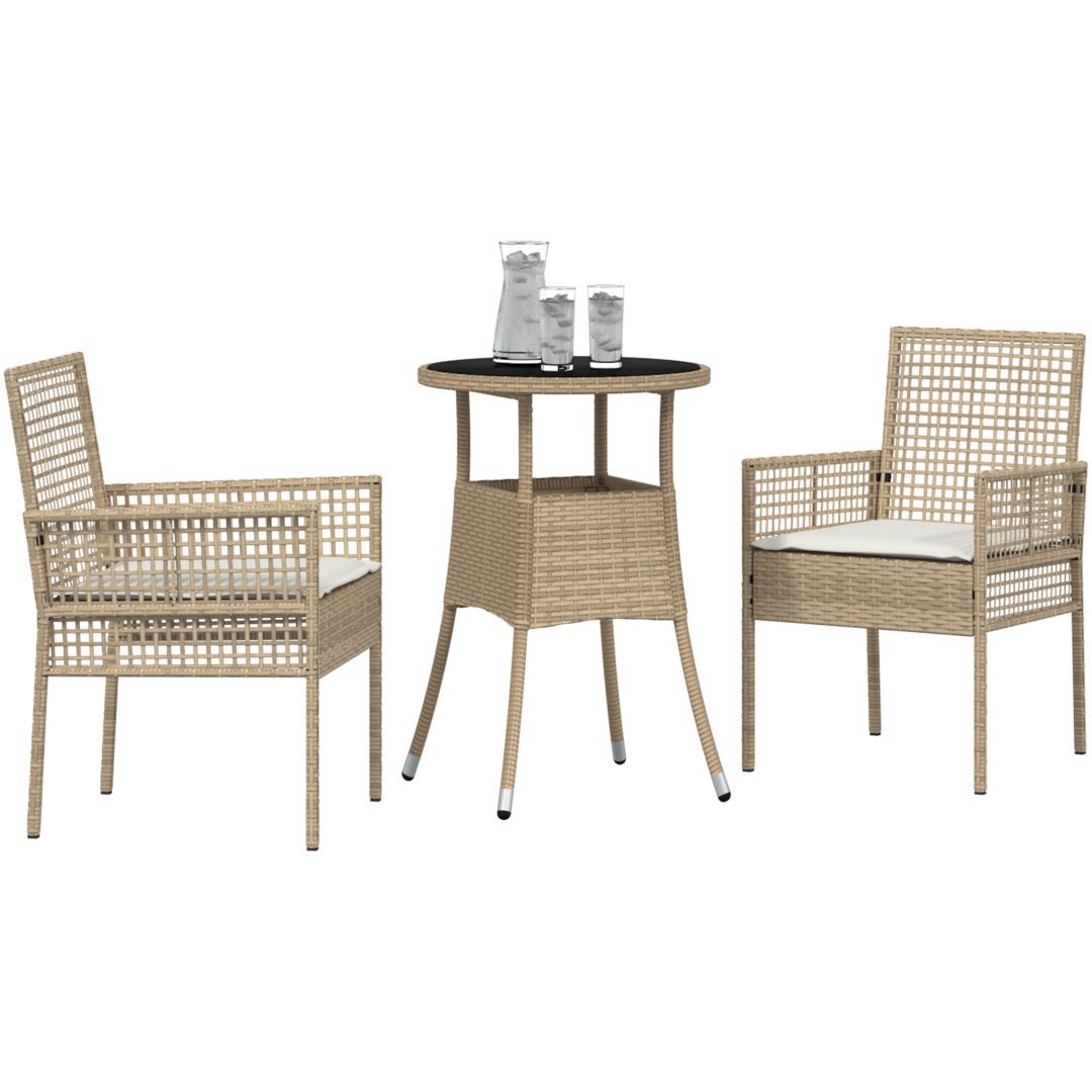 3-delat Trädgårdsmöbelset Beige Polyrotting vidaXL 60 x 60 x 75 cm – bild 3