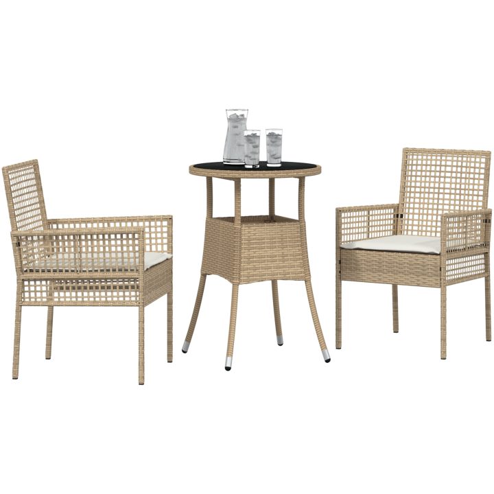 3-delat Trädgårdsmöbelset Beige Polyrotting vidaXL 60 x 60 x 75 cm – bild 3