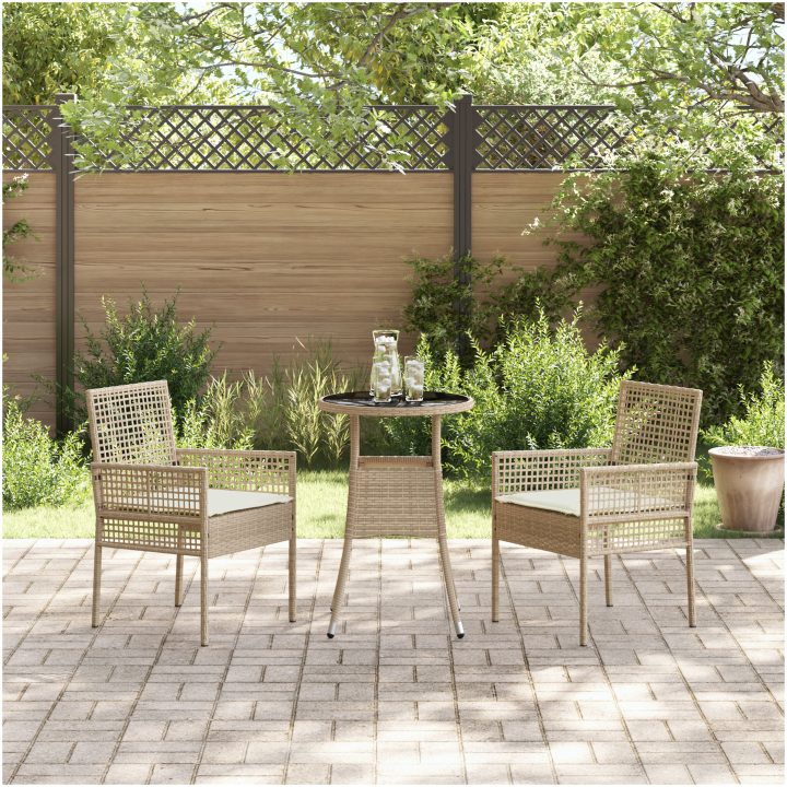 3-delat Trädgårdsmöbelset Beige Polyrotting vidaXL 60 x 60 x 75 cm – bild 4