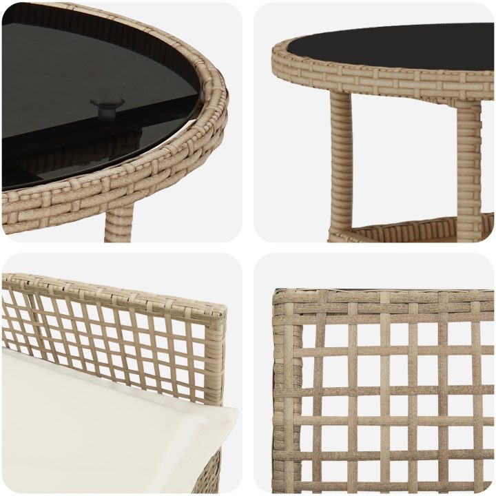 3-delat Trädgårdsmöbelset Beige Polyrotting vidaXL 60 x 60 x 75 cm – bild 9