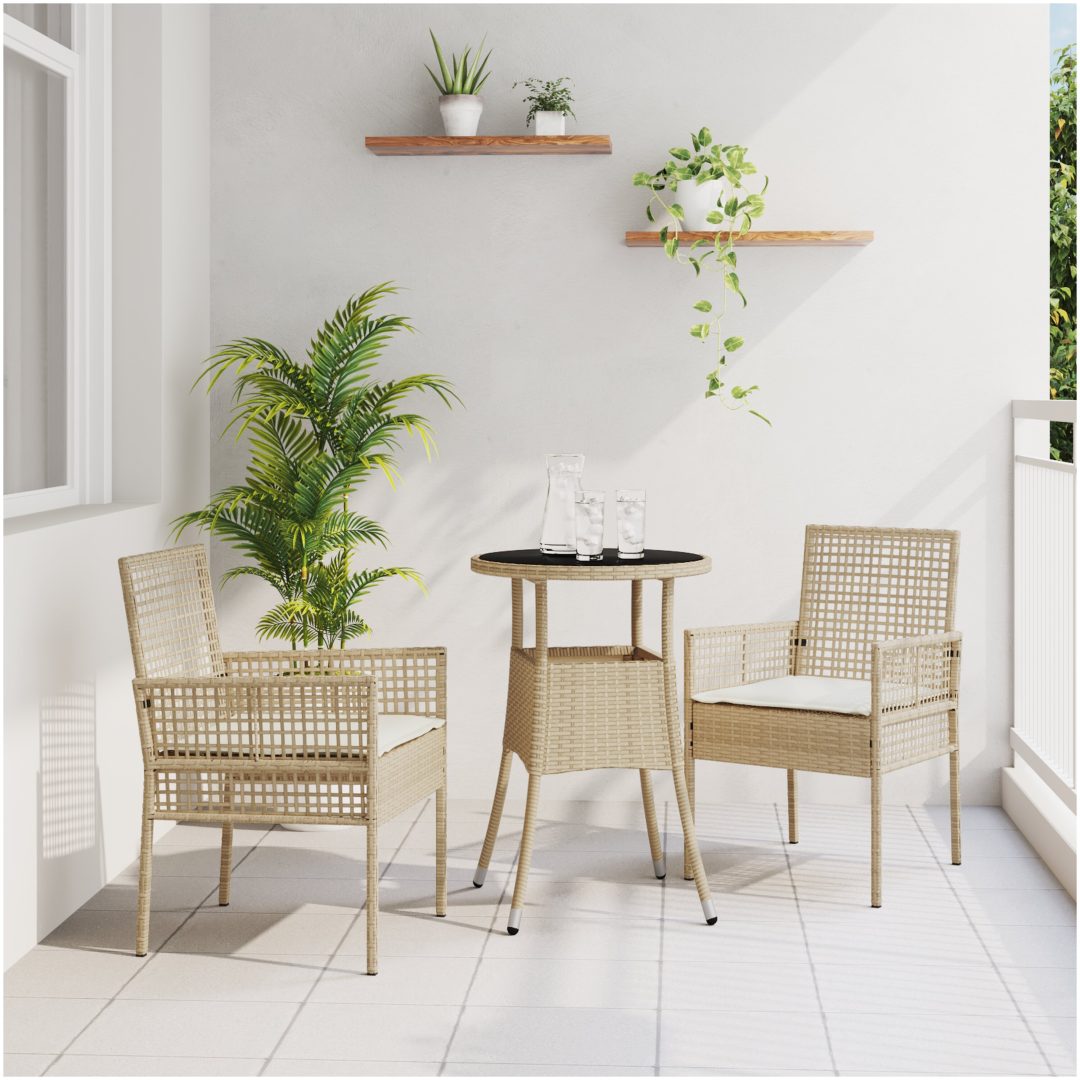 3-delat Trädgårdsmöbelset Beige Polyrotting vidaXL 60 x 60 x 75 cm
