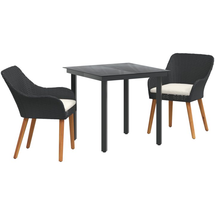 3-delat trädgårdsmöbelset svart poly rattan vidaXL 80 x 80 x 74 cm – bild 2