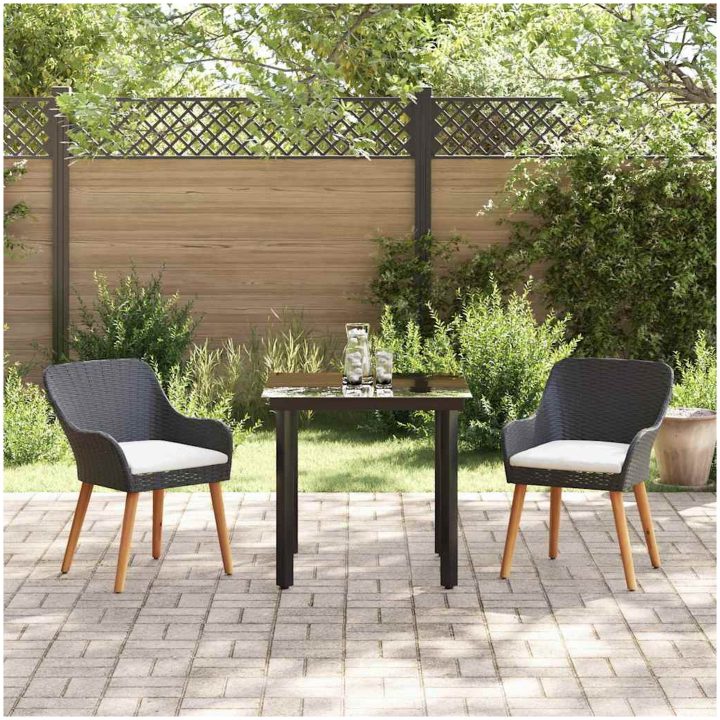3-delat trädgårdsmöbelset svart poly rattan vidaXL 80 x 80 x 74 cm – bild 4
