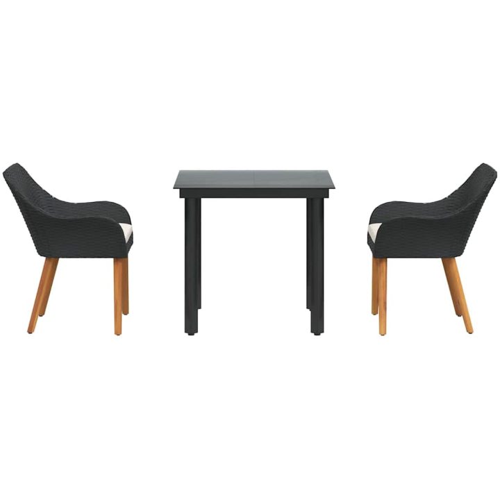 3-delat trädgårdsmöbelset svart poly rattan vidaXL 80 x 80 x 74 cm – bild 7