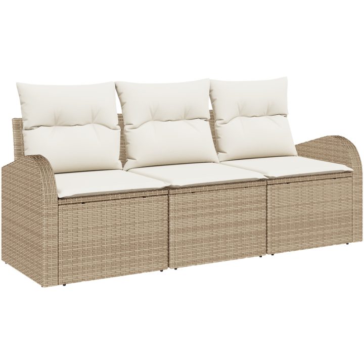3-delat trädgårdsoffaset med kuddar Beige Polyrotting vidaXL 179 x 62 x 85 cm – bild 2
