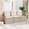 3-delat trädgårdsoffaset med kuddar Beige Polyrotting vidaXL 179 x 62 x 85 cm – miniatyr 1