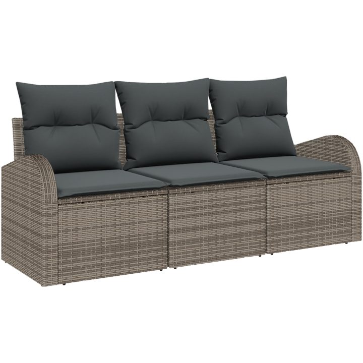 3-delat Trädgårdsoffaset med Kuddar Grå Poly Rattan vidaXL 179 x 62 x 85 cm – bild 2