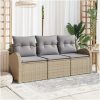 3-delat trädgårdsoffaset med kuddar i beige poly rotting vidaXL 2 - Sits – miniatyr 1