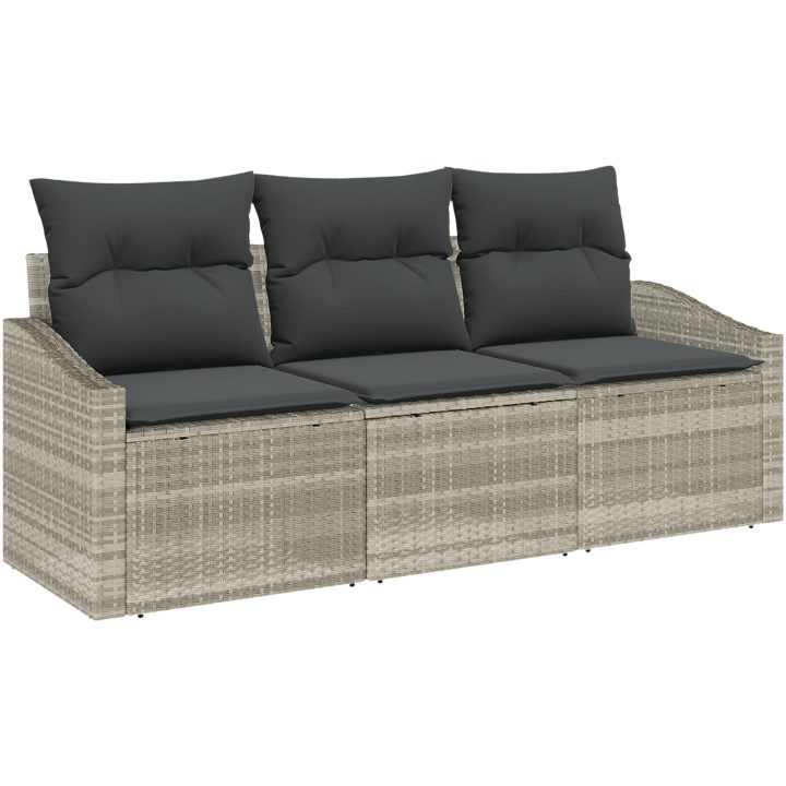3-delat trädgårdsoffaset med kuddar ljusgrå poly rattan vidaXL 178 x 62 x 85 cm – bild 2