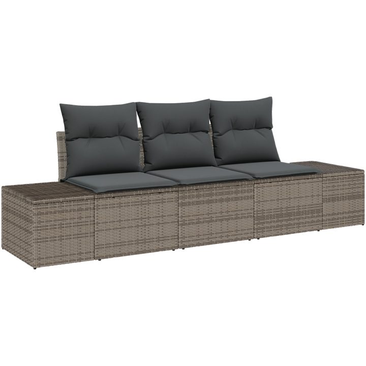 3-delat trädgårdsofferset med kuddar Grå Poly Rattan vidaXL 239 x 62 x 85 cm – bild 2