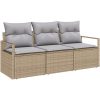 3-delat trädgårdsoffset med kuddar beige konstrotting vidaXL Stor – miniatyr 2