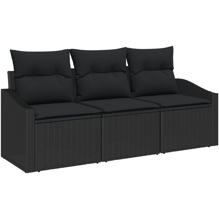3-delat trädgårdsoffset med kuddar svart Poly Rottning vidaXL 178 x 62 x 85 cm – bild 2