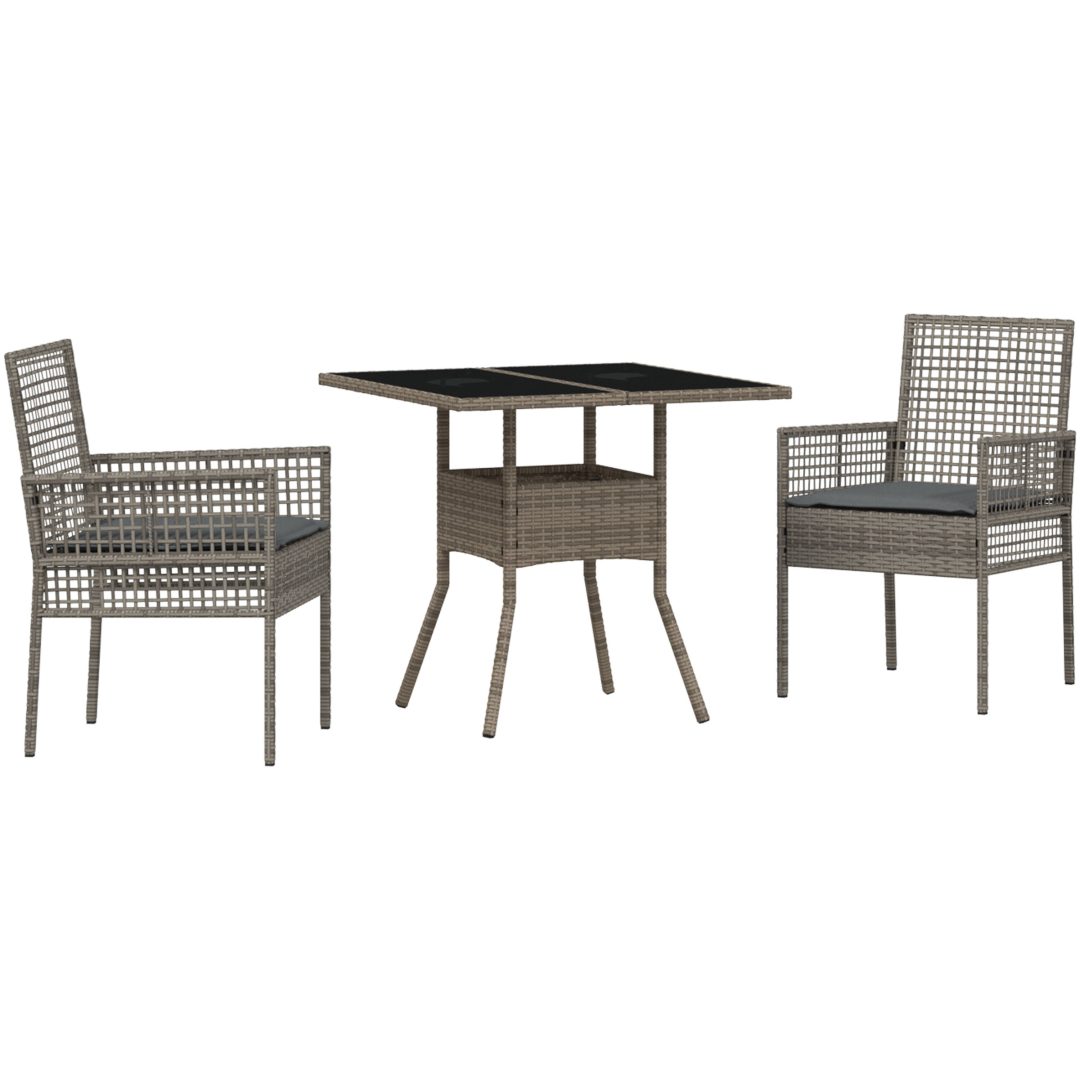 3-delat Trädgårdsset Grå Poly Rattan vidaXL 80 x 80 x 75 cm – bild 2