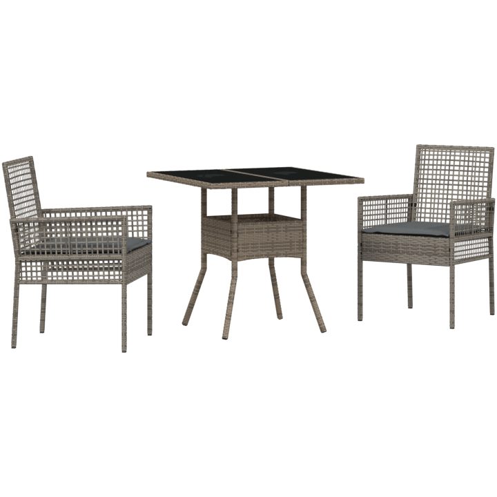 3-delat Trädgårdsset Grå Poly Rattan vidaXL 80 x 80 x 75 cm – bild 2
