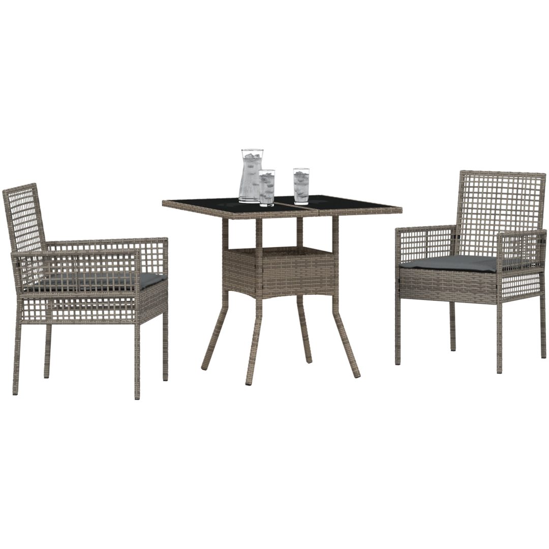 3-delat Trädgårdsset Grå Poly Rattan vidaXL 80 x 80 x 75 cm – bild 3