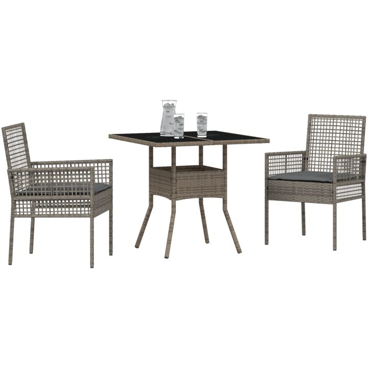 3-delat Trädgårdsset Grå Poly Rattan vidaXL 80 x 80 x 75 cm – bild 3