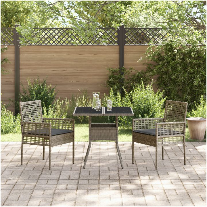 3-delat Trädgårdsset Grå Poly Rattan vidaXL 80 x 80 x 75 cm – bild 4