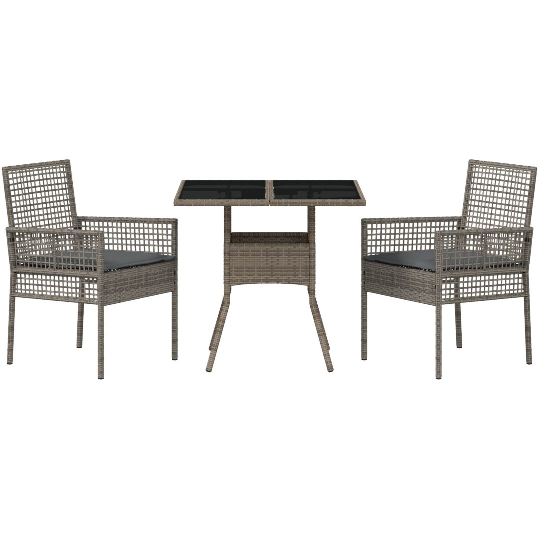 3-delat Trädgårdsset Grå Poly Rattan vidaXL 80 x 80 x 75 cm – bild 7