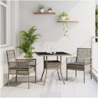 3-delat Trädgårdsset Grå Poly Rattan vidaXL