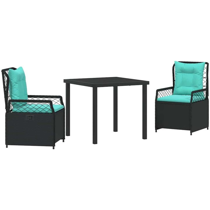 3-delat trädgårdsset i svart poly rattan vidaXL 80 x 80 x 73 cm – bild 2