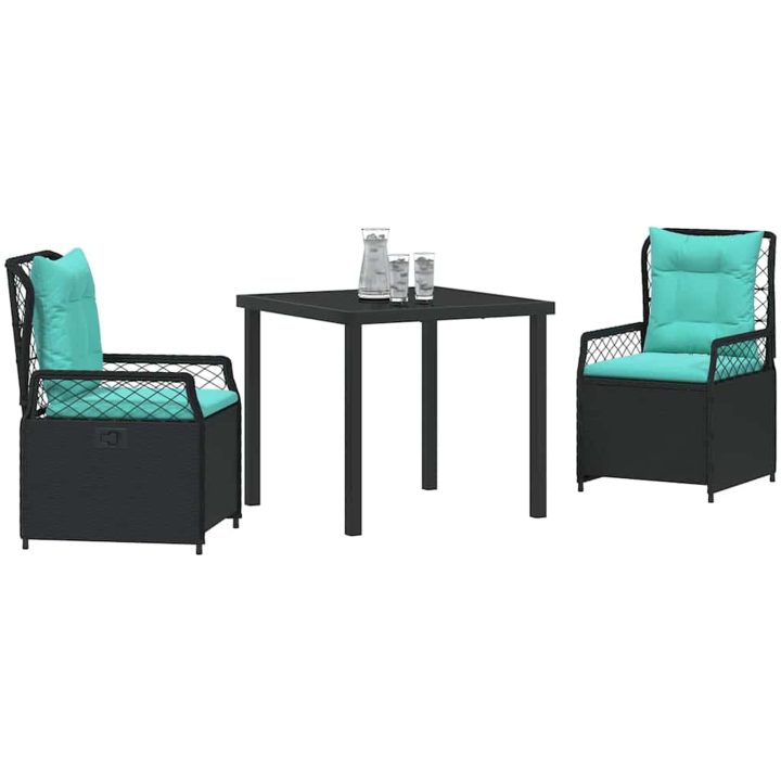 3-delat trädgårdsset i svart poly rattan vidaXL 80 x 80 x 73 cm – bild 3