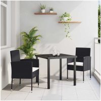 3-delat trädgårdsset med kuddar - Svart Poly Rattan vidaXL