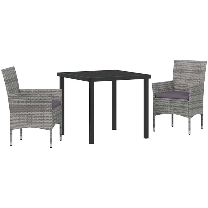 3-delat Utemöbelset i grårandig poly rattan vidaXL 80 x 80 x 73 cm – bild 2