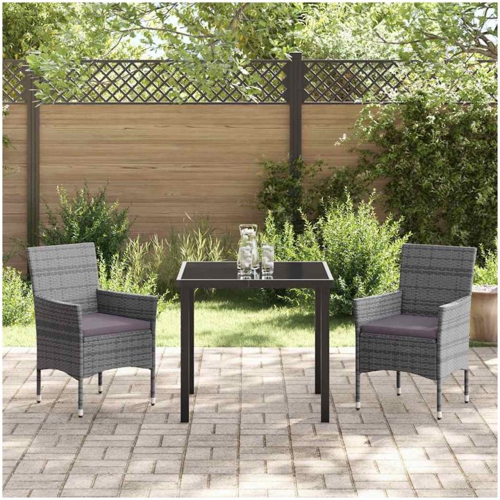 3-delat Utemöbelset i grårandig poly rattan vidaXL 80 x 80 x 73 cm – bild 4