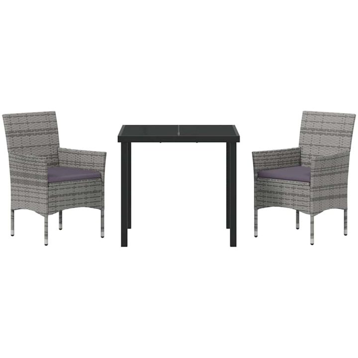 3-delat Utemöbelset i grårandig poly rattan vidaXL 80 x 80 x 73 cm – bild 6