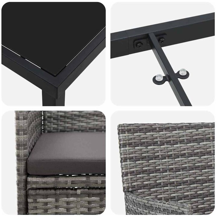 3-delat Utemöbelset i grårandig poly rattan vidaXL 80 x 80 x 73 cm – bild 8