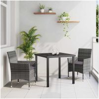 3-delat Utemöbelset i grårandig poly rattan vidaXL