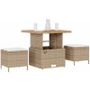 3-delat utemöbelset med kuddar Beige Poly Rattan Akacia vidaXL 80 cm – miniatyr 3