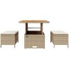 3-delat utemöbelset med kuddar Beige Poly Rattan Akacia vidaXL 80 cm – miniatyr 7