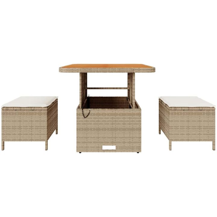 3-delat utemöbelset med kuddar Beige Poly Rattan Akacia vidaXL 80 cm – bild 7