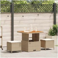 3-delat utemöbelset med kuddar Beige Poly Rattan Akacia vidaXL