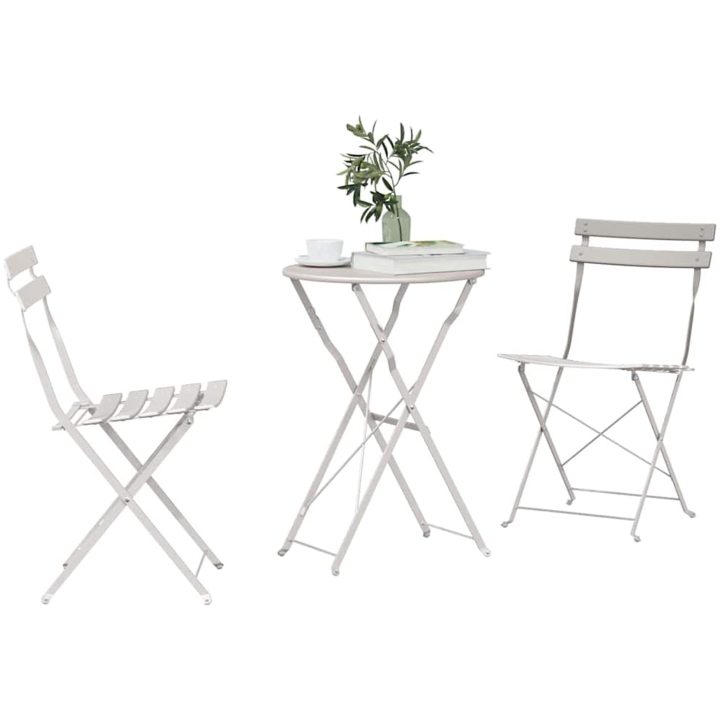 3-delat Vikbart Bistro Set i Beige Stål vidaXL Compact – bild 3