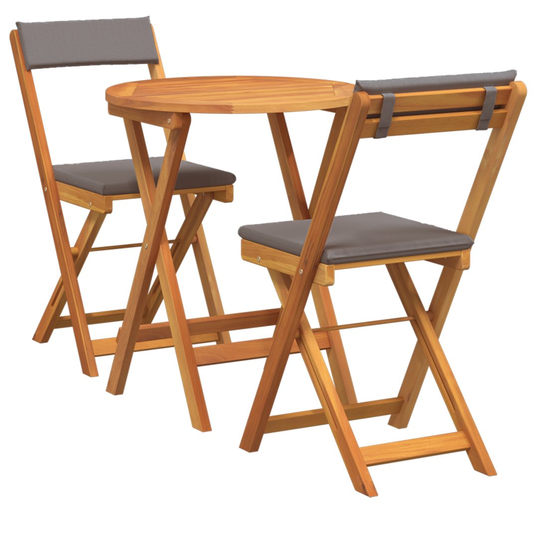3-delat Vikbart Bistro Set med Kuddar Solid Akacia vidaXL Compact – bild 2