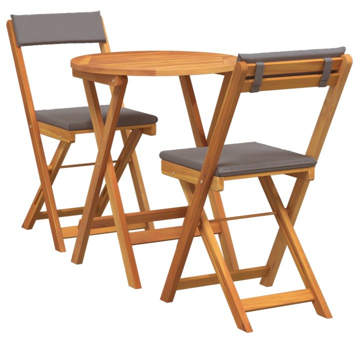 3-delat Vikbart Bistro Set med Kuddar Solid Akacia vidaXL Compact – bild 2