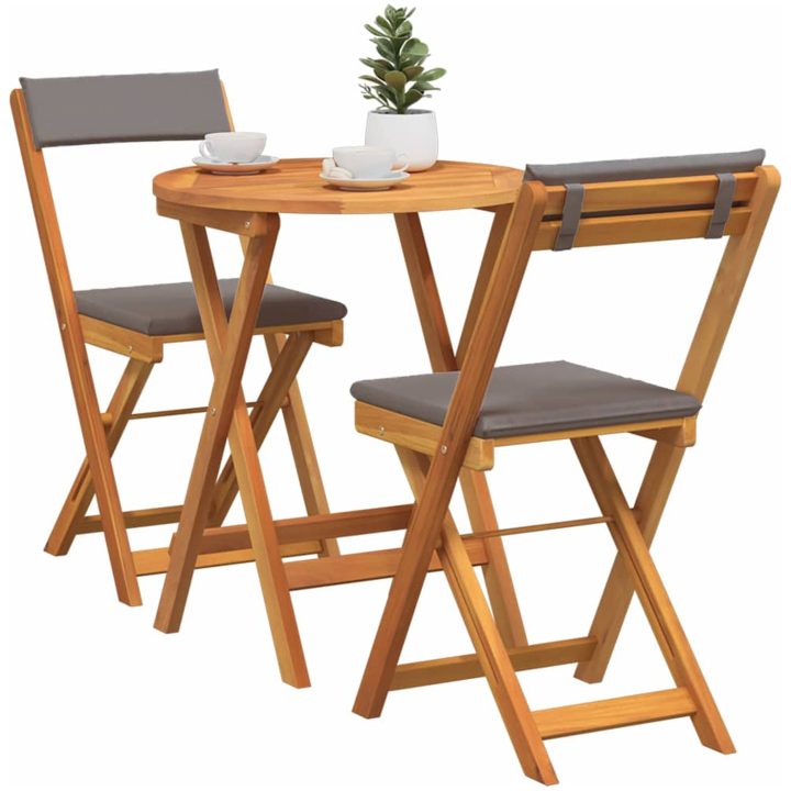 3-delat Vikbart Bistro Set med Kuddar Solid Akacia vidaXL Compact – bild 3