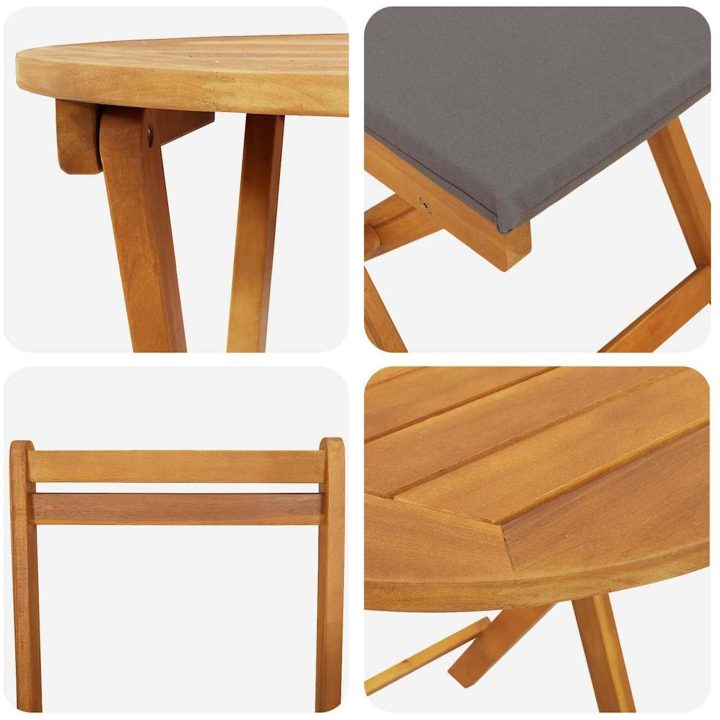 3-delat Vikbart Bistro Set med Kuddar Solid Akacia vidaXL Compact – bild 9