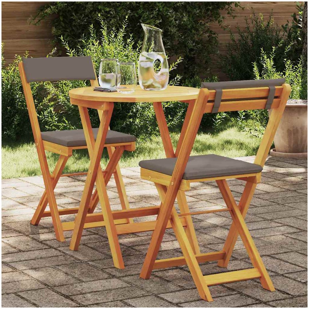3-delat Vikbart Bistro Set med Kuddar Solid Akacia vidaXL Compact