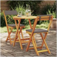 3-delat Vikbart Bistro Set med Kuddar Solid Akacia vidaXL
