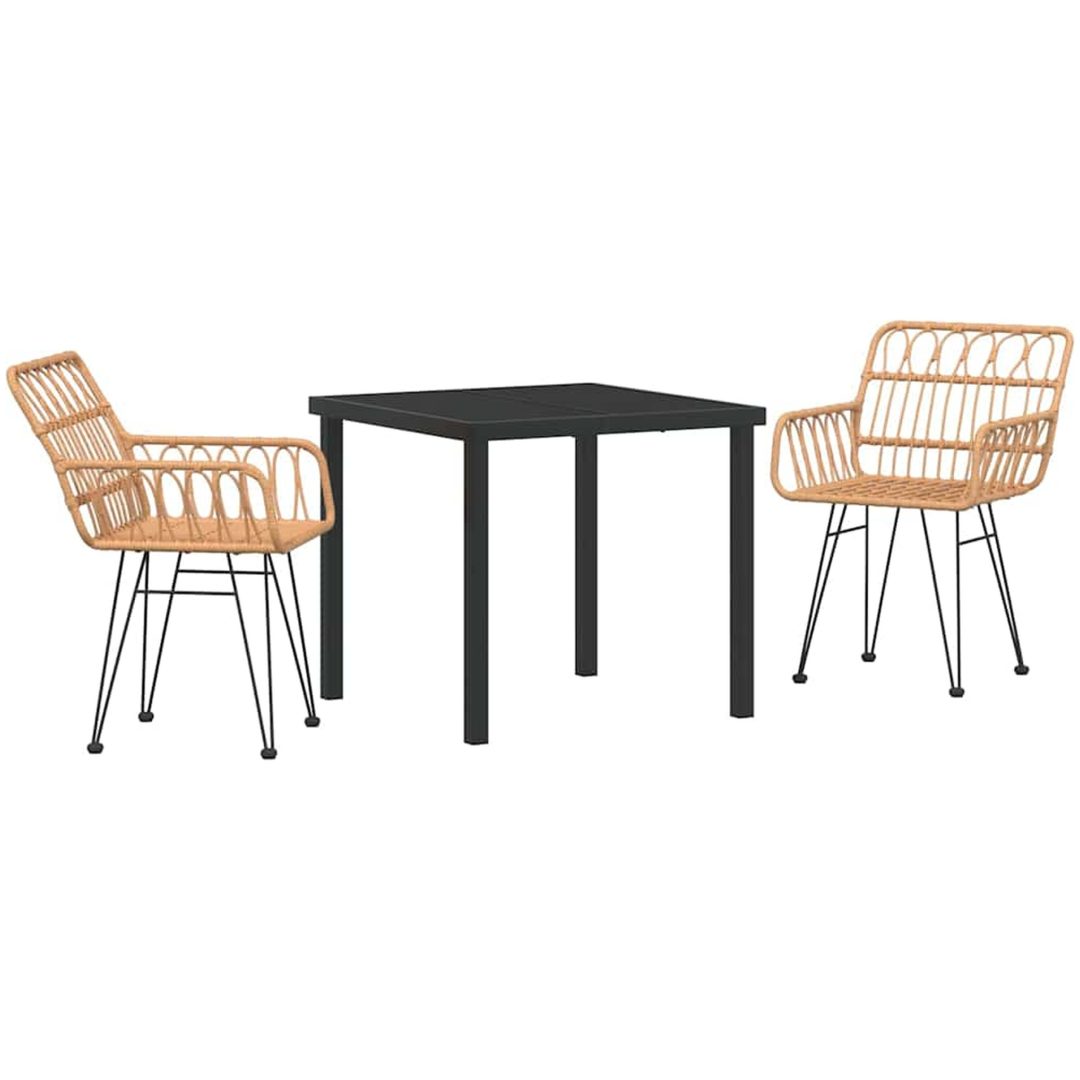 3-dels Trädgårds Matset i Brun Poly Rattan vidaXL 80 x 80 x 73 cm – bild 2