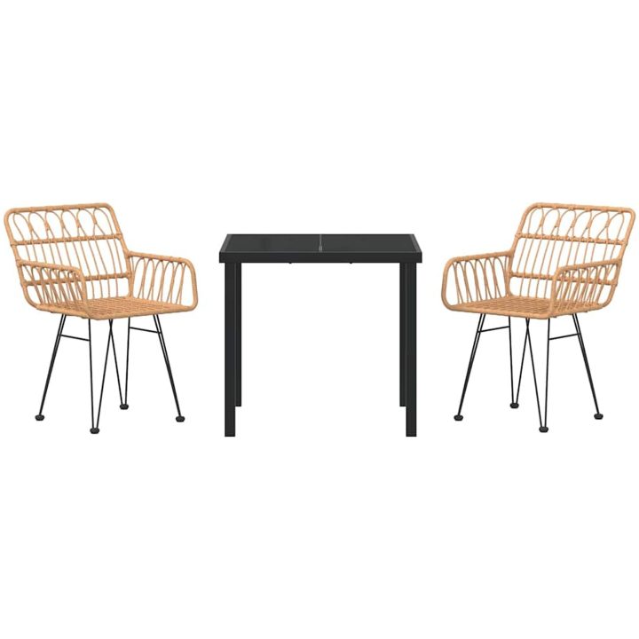 3-dels Trädgårds Matset i Brun Poly Rattan vidaXL 80 x 80 x 73 cm – bild 7