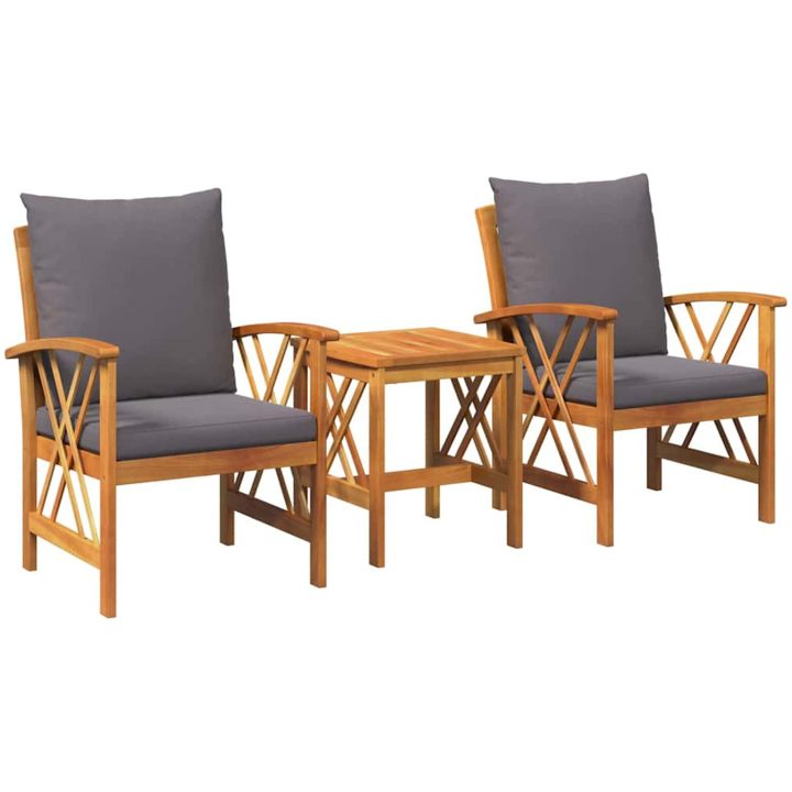 3-dels trädgårdsloungeset med kuddar i massivt akaciaträ vidaXL Bord, 45 x 45 x 50 cm, stol, 59 x 67 x 83 cm – bild 2